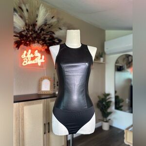Forever 21 Black Faux Leather Tank Bodysuit XS
